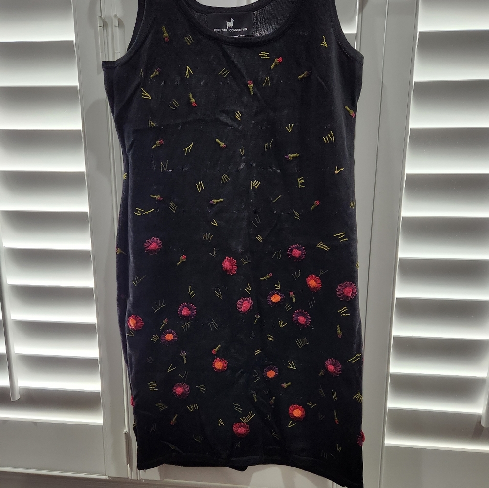 Embroidered sweater knit dress